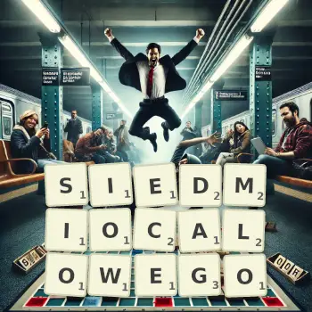 Kreatywna ilustracja do gry w Scrabble ze słowem SIEDMIOCALOWEGO ułożonym z płytek na planszy.