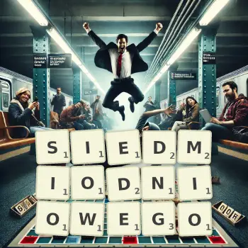 Kreatywna ilustracja do gry w Scrabble ze słowem SIEDMIODNIOWEGO ułożonym z płytek na planszy.