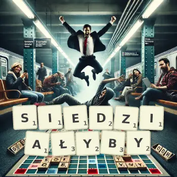 Kreatywna ilustracja do gry w Scrabble ze słowem SIEDZIAŁYBY ułożonym z płytek na planszy.
