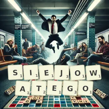 Kreatywna ilustracja do gry w Scrabble ze słowem SIEJOWATEGO ułożonym z płytek na planszy.