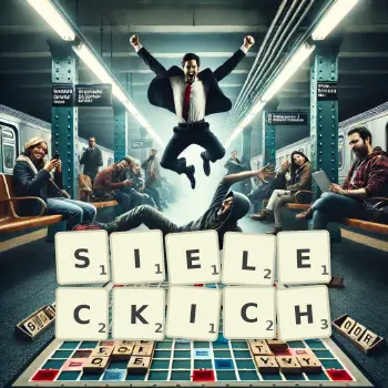 Kreatywna ilustracja do gry w Scrabble ze słowem SIELECKICH ułożonym z płytek na planszy.