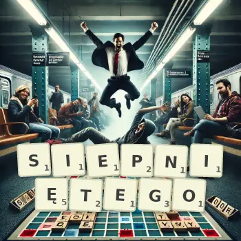 Kreatywna ilustracja do gry w Scrabble ze słowem SIEPNIĘTEGO ułożonym z płytek na planszy.