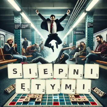 Kreatywna ilustracja do gry w Scrabble ze słowem SIEPNIĘTYMI ułożonym z płytek na planszy.