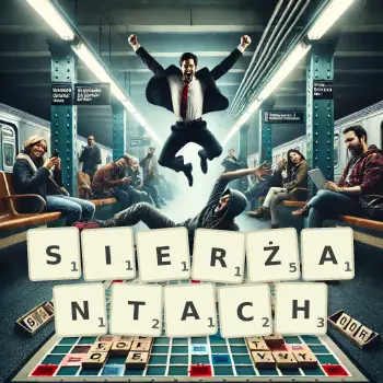 Kreatywna ilustracja do gry w Scrabble ze słowem SIERŻANTACH ułożonym z płytek na planszy.