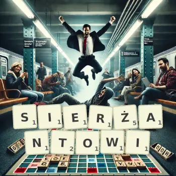 Kreatywna ilustracja do gry w Scrabble ze słowem SIERŻANTOWI ułożonym z płytek na planszy.