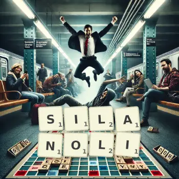 Kreatywna ilustracja do gry w Scrabble ze słowem SILANOLI ułożonym z płytek na planszy.