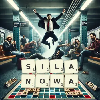 Kreatywna ilustracja do gry w Scrabble ze słowem SILANOWA ułożonym z płytek na planszy.