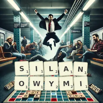 Kreatywna ilustracja do gry w Scrabble ze słowem SILANOWYMI ułożonym z płytek na planszy.