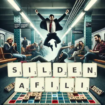 Kreatywna ilustracja do gry w Scrabble ze słowem SILDENAFILI ułożonym z płytek na planszy.