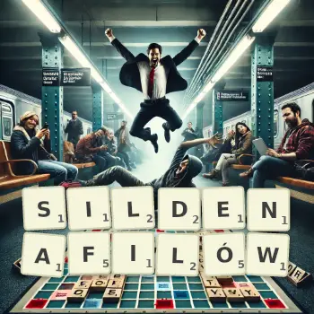 Kreatywna ilustracja do gry w Scrabble ze słowem SILDENAFILÓW ułożonym z płytek na planszy.