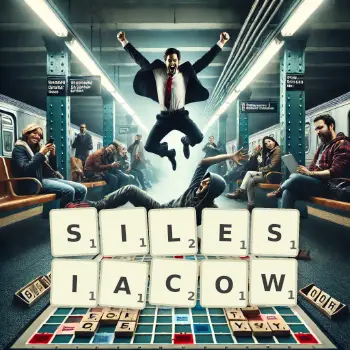 Kreatywna ilustracja do gry w Scrabble ze słowem SILESIACOW ułożonym z płytek na planszy.