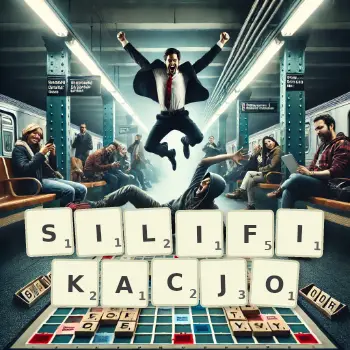 Kreatywna ilustracja do gry w Scrabble ze słowem SILIFIKACJO ułożonym z płytek na planszy.