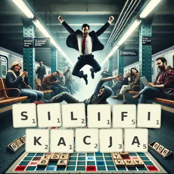 Kreatywna ilustracja do gry w Scrabble ze słowem SILIFIKACJĄ ułożonym z płytek na planszy.