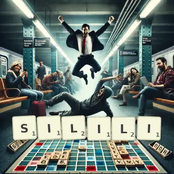 Kreatywna ilustracja do gry w Scrabble ze słowem SILILI ułożonym z płytek na planszy.