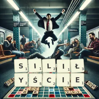 Kreatywna ilustracja do gry w Scrabble ze słowem SILIŁYŚCIE ułożonym z płytek na planszy.
