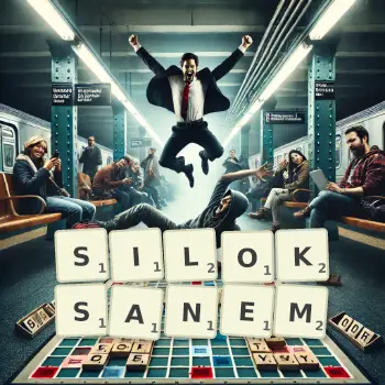 Kreatywna ilustracja do gry w Scrabble ze słowem SILOKSANEM ułożonym z płytek na planszy.