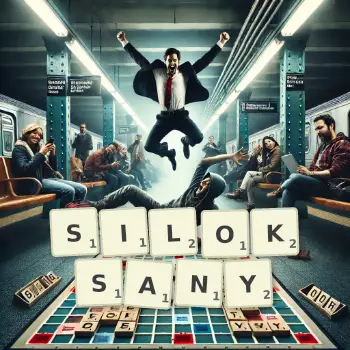 Kreatywna ilustracja do gry w Scrabble ze słowem SILOKSANY ułożonym z płytek na planszy.