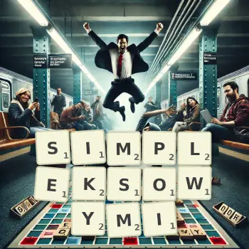 Kreatywna ilustracja do gry w Scrabble ze słowem SIMPLEKSOWYMI ułożonym z płytek na planszy.