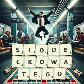 Kreatywna ilustracja do gry w Scrabble ze słowem SIODEŁKOWATEGO ułożonym z płytek na planszy.