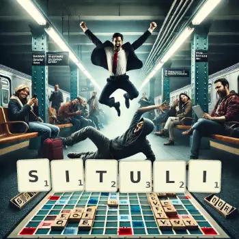 Kreatywna ilustracja do gry w Scrabble ze słowem SITULI ułożonym z płytek na planszy.