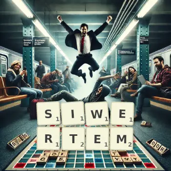 Kreatywna ilustracja do gry w Scrabble ze słowem SIWERTEM ułożonym z płytek na planszy.