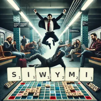 Kreatywna ilustracja do gry w Scrabble ze słowem SIWYMI ułożonym z płytek na planszy.