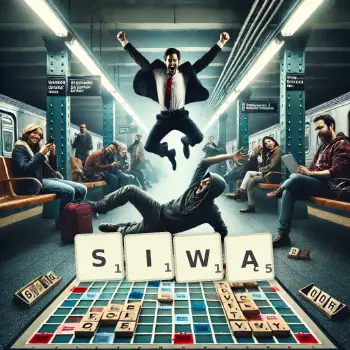 Kreatywna ilustracja do gry w Scrabble ze słowem SIWĄ ułożonym z płytek na planszy.