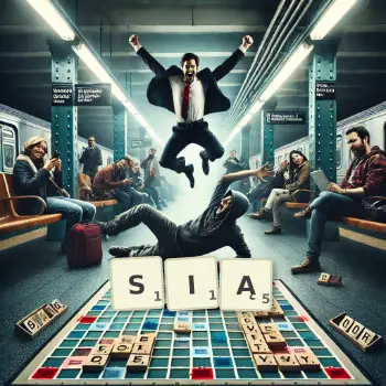 Kreatywna ilustracja do gry w Scrabble ze słowem SIĄ ułożonym z płytek na planszy.