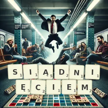 Kreatywna ilustracja do gry w Scrabble ze słowem SIĄDNIĘCIEM ułożonym z płytek na planszy.