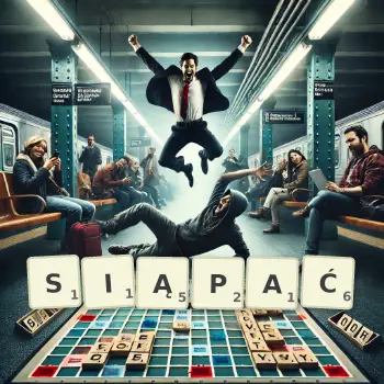Kreatywna ilustracja do gry w Scrabble ze słowem SIĄPAĆ ułożonym z płytek na planszy.