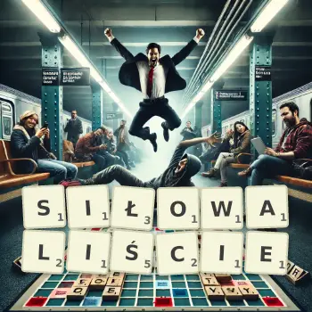 Kreatywna ilustracja do gry w Scrabble ze słowem SIŁOWALIŚCIE ułożonym z płytek na planszy.