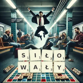 Kreatywna ilustracja do gry w Scrabble ze słowem SIŁOWAŁY ułożonym z płytek na planszy.
