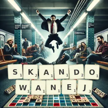 Kreatywna ilustracja do gry w Scrabble ze słowem SKANDOWANEJ ułożonym z płytek na planszy.