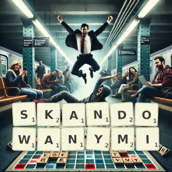 Kreatywna ilustracja do gry w Scrabble ze słowem SKANDOWANYMI ułożonym z płytek na planszy.