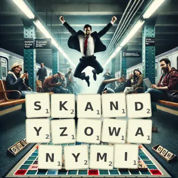 Kreatywna ilustracja do gry w Scrabble ze słowem SKANDYZOWANYMI ułożonym z płytek na planszy.