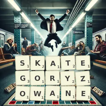 Kreatywna ilustracja do gry w Scrabble ze słowem SKATEGORYZOWANE ułożonym z płytek na planszy.