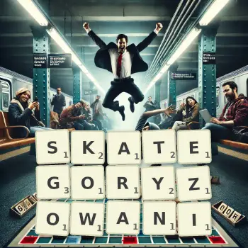 Kreatywna ilustracja do gry w Scrabble ze słowem SKATEGORYZOWANI ułożonym z płytek na planszy.