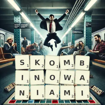 Kreatywna ilustracja do gry w Scrabble ze słowem SKOMBINOWANIAMI ułożonym z płytek na planszy.