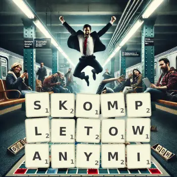 Kreatywna ilustracja do gry w Scrabble ze słowem SKOMPLETOWANYMI ułożonym z płytek na planszy.