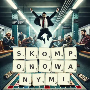 Kreatywna ilustracja do gry w Scrabble ze słowem SKOMPONOWANYMI ułożonym z płytek na planszy.