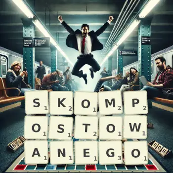 Kreatywna ilustracja do gry w Scrabble ze słowem SKOMPOSTOWANEGO ułożonym z płytek na planszy.