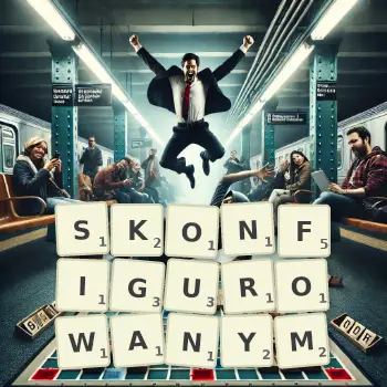 Kreatywna ilustracja do gry w Scrabble ze słowem SKONFIGUROWANYM ułożonym z płytek na planszy.