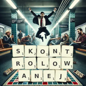 Kreatywna ilustracja do gry w Scrabble ze słowem SKONTROLOWANEJ ułożonym z płytek na planszy.