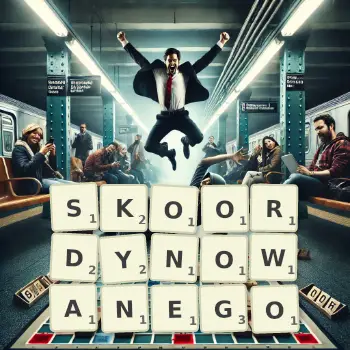 Kreatywna ilustracja do gry w Scrabble ze słowem SKOORDYNOWANEGO ułożonym z płytek na planszy.