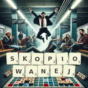 Kreatywna ilustracja do gry w Scrabble ze słowem SKOPIOWANEJ ułożonym z płytek na planszy.