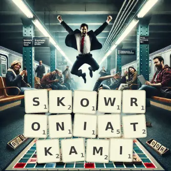 Kreatywna ilustracja do gry w Scrabble ze słowem SKOWRONIĄTKAMI ułożonym z płytek na planszy.