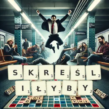 Kreatywna ilustracja do gry w Scrabble ze słowem SKREŚLIŁYBY ułożonym z płytek na planszy.
