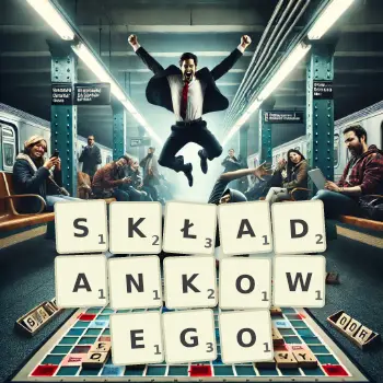 Kreatywna ilustracja do gry w Scrabble ze słowem SKŁADANKOWEGO ułożonym z płytek na planszy.