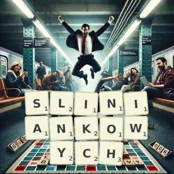 Kreatywna ilustracja do gry w Scrabble ze słowem SLINIANKOWYCH ułożonym z płytek na planszy.