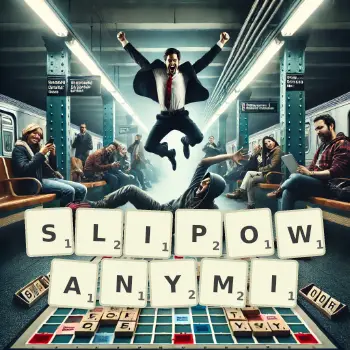 Kreatywna ilustracja do gry w Scrabble ze słowem SLIPOWANYMI ułożonym z płytek na planszy.